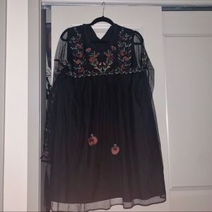 Zara TRF lace floral embroidered dress with tassel